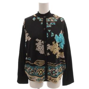 FASHION アンサンブル ニット カーディガン 半袖 ハイネック 花柄 シルク混 LL 黒 ブラック