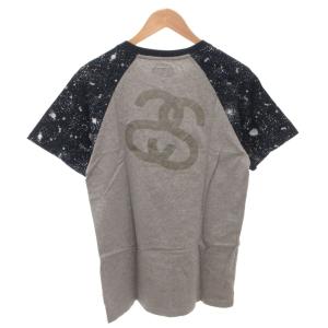 STUSSY ラグランTシャツ 半袖 ロゴ バックプリント M ネイビー グレー /FF