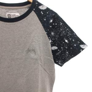STUSSY ラグランTシャツ 半袖 ロゴ バックプリント M ネイビー グレー /FF