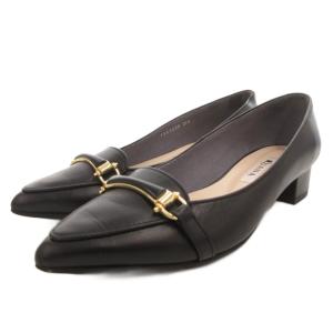 パンプス チャンキーヒール ポインテッドトゥ レザー 22.5cm 黒 ブラック /FF