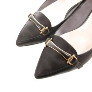DIANA パンプス チャンキーヒール ポインテッドトゥ レザー 22.5cm 黒 ブラック /FF