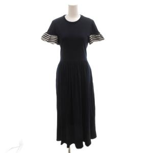 RUFFLED MAXI DRESS ワンピース 半袖 マキシ丈 ロング ギャザー ボーダー切替 36