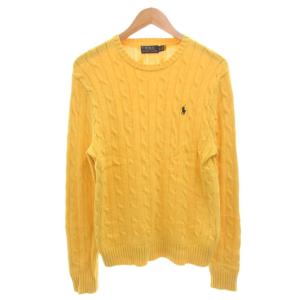 ケーブルニット セーター ポニー刺繍 長袖 XS 黄 イエロー /FF