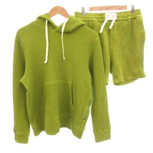 セットアップ ジップアップパーカー ショートパンツ ワッフル 長袖 ショーツ 04 黄緑 グリーン /FF
