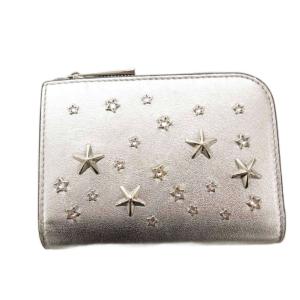 JIMMY CHOO コンパクトジップ ウォレット シャンパーニュ メタリックレザー スタッズ
