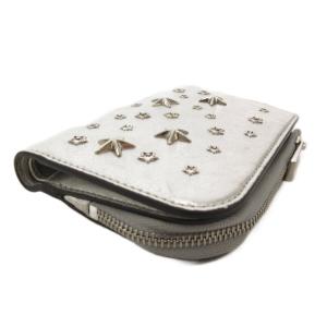JIMMY CHOO コンパクトジップ ウォレット シャンパーニュ メタリックレザー スタッズ
