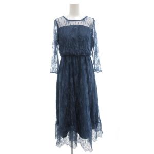 LA MAISON 総レースロングワンピース パーティードレス 長袖 レース シアー F 青 ブルー /GV