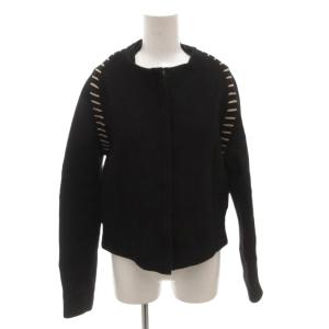 ノーカラージャケット ブルゾン ジップアップ ステッチ ストレッチ ウール 40 黒 ブラック /FF