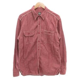 コットンシャツ 長袖 カジュアル ステッチ 胸ポケット 44 赤 レッド系 /GV