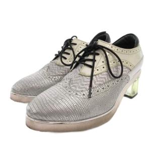 Brogue ドレスシューズ ローカット パンチング チャンキーヒール 38 シルバーカラー /FF