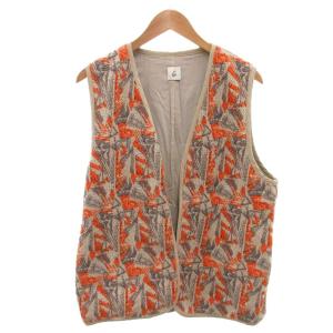 SASHIKO MOTIF JACQUARD VEST ベスト 刺し子風 ジャカード オレンジ /FF
