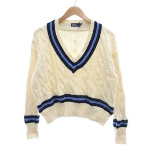 ケーブルニット クリケットセーター 長袖 Vネック S ホワイト /UO