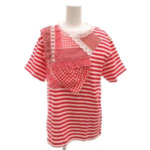 TORI-TO Tシャツ カットソー 半袖 総柄 フリル 36 赤 レッド 白 ホワイト /FF