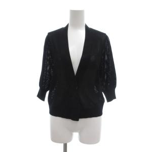 メッシュニット カーディガン 透かし編み 五分袖 38 ブラック /UO