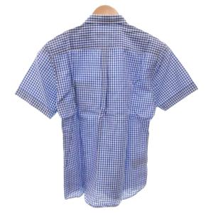 BURBERRY BLACK LABEL シャツ プルオーバー 半袖 ギンガムチェック ホースロゴ リネン混 2 青 ブルー /FF