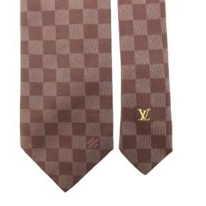 LOUIS VUITTON 美品 ネクタイ 絹 シルク ダミエ 格子柄 ロゴ 茶 ブラウン /YJ
