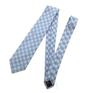 LOUIS VUITTON ネクタイ シルク ダミエ ライトブルー