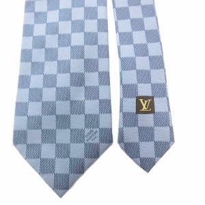 LOUIS VUITTON ネクタイ シルク ダミエ ライトブルー
