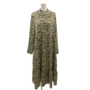 22AW クラウドフラワープリント ティアードワンピース ミモレ丈 バンドカラー 総柄 長袖 34 緑