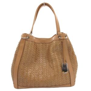 ショルダーバッグ 肩掛け レザー 編み込み ロゴ プレート 茶 ブラウン /FF