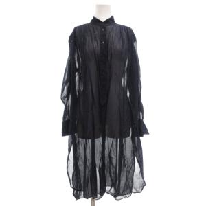 美品 24SS コットンボイル ボリューム シャツ ワンピース 膝丈 36 ネイビー /MG