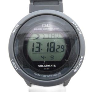 美品 Q&Q SOLARMATE 腕時計 ソーラー 電波 デジタル D01A-002VK グレー /MG