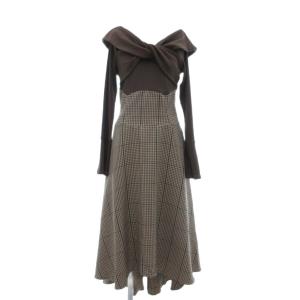 美品 ツイストクロス ドッキング ワンピース ロング 長袖 M 茶色 ブラウン /MG