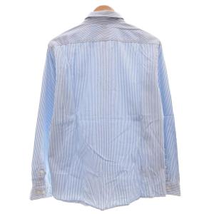 BURBERRY BLACK LABEL シャツ 長袖 ストライプ 襟チェック ロゴ 3 白 ホワイト 青 ブルー /MG