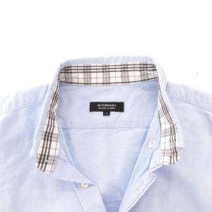 BURBERRY BLACK LABEL オックスフォードシャツ 長袖 ロゴ 襟裏チェック 3 青 ブルー /MG