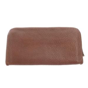 トーンオイルヌメ クッション ファスナー 長財布 ウォレット ラウンド レザー 茶 ブラウン /FF