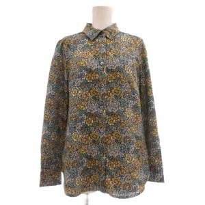 美品 シャツ チュニック 長袖 ノーカラー  タック 花柄 コットン 38 マルチカラー /MG