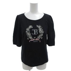 コットンポンチ フラワーモチーフカットソー Tシャツ ラメ 刺繍 半袖 42 黒 ブラック /FF
