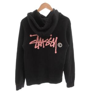STUSSY パーカー フーディ プルオーバー スウェット 裏毛 ロゴ プリント 長袖 S 黒 ブラック /FF