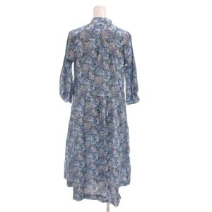 MAKER'S SHIRT 鎌倉 リバティ コラボ シャツ ワンピース ロング 七分袖 花柄 ペイズリー 36 青 ブルー /FF