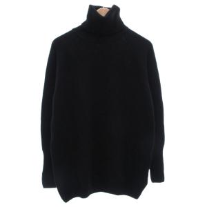 ニット ワンピース チュニック タートルネック ウール カシミヤ混 長袖 S 黒 ブラック /FF