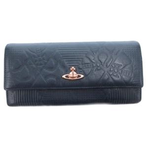 長財布 レザー エンボス オーブ ネイビー