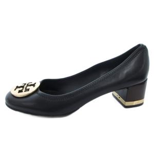 TORY BURCH パンプス チャンキーヒール  ラウンドトゥ ロゴプレート レザー 7 黒 ブラック /FF