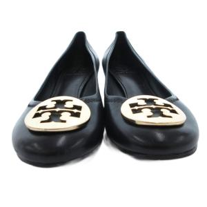 TORY BURCH パンプス チャンキーヒール  ラウンドトゥ ロゴプレート レザー 7 黒 ブラック /FF