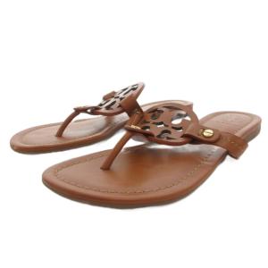トングサンダル フラット レザー ロゴ 6.5 茶 ブラウン /FF