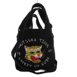 2WAY ショルダーバッグ ハンドバッグ 虎刺繍 キャンバス 黒 ブラック /FF