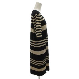 BURBERRY LONDON ニットワンピース ロング 五分袖 Uネック ボーダー柄 2 ブラック ベージュ /FF
