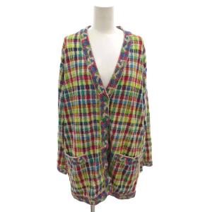 MISSONI セットアップ ニット カーディガン 長袖 スカート イージー 膝丈 スリット チェック M 44 マルチカラー
