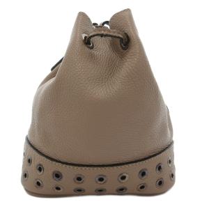 ショルダーバッグ 巾着 ドロスト レザー スタッズ 茶 ブラウン /FF