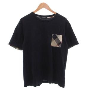 チェックポケT Tシャツ カットソー 半袖 L 紺 ネイビー /FF