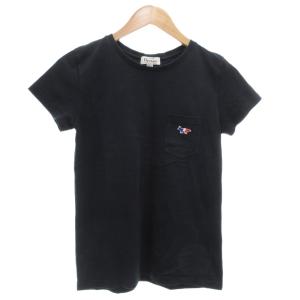 美品 Tシャツ 半袖 ロゴ 胸ポケット トリコロール S ネイビー /MG