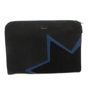 FURLA エッセンシャル s レザークラッチバッグ FURLA フルラ-クラッチバッグ セカンド レザー 星柄 異素材 黒