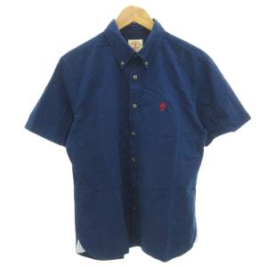 Red Fleece ボタンダウンシャツ シアサッカー 半袖 ロゴ刺繍 M 紺 ネイビー /FF