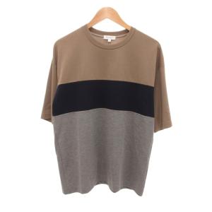 BY パネル ポンチ ワイドフォルム Tシャツ 半袖 L 茶 ブラウン 黒 ブラック グレー /JS