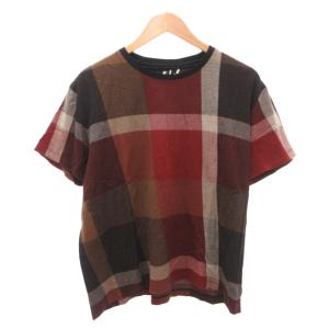 Tシャツ 半袖 チェック LL 赤 レッド 茶 ブラウン 黒 ブラック /JS