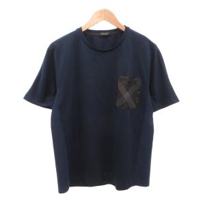 Tシャツ 半袖 胸ポケット チェック柄 L 紺 ネイビー /JS